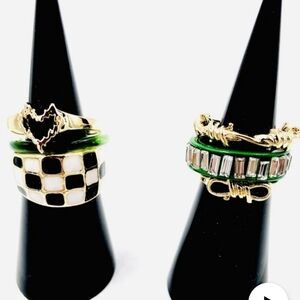 Green and gold stackable ring set assorted sizes size 7 and smaller